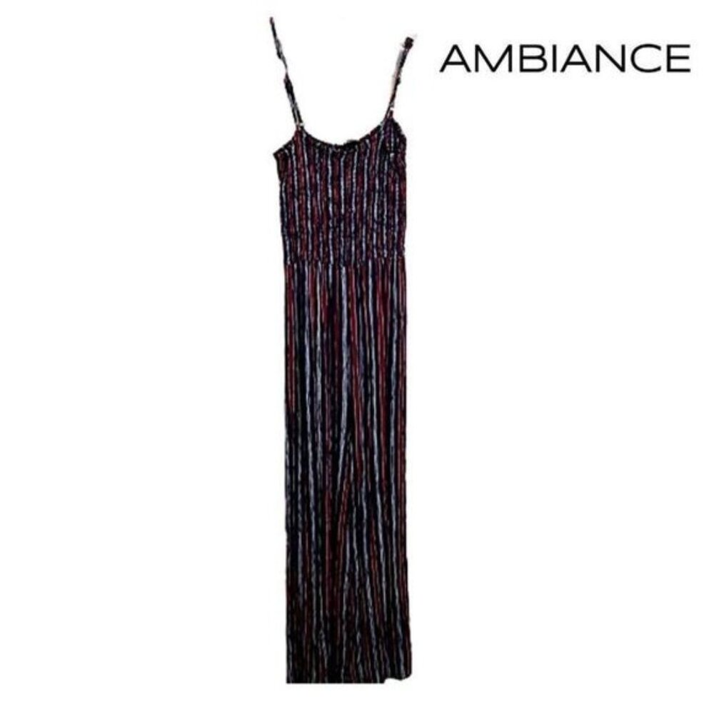 Ambiance‎ Women's Spaghetti Straps Stripe Wide-Leg Jumpsuit
